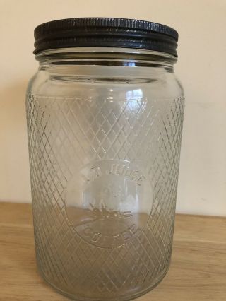 Large 9.  5 " Tall Vtg Old Judge Coffee Glass Jar - Embossed Owl Canister