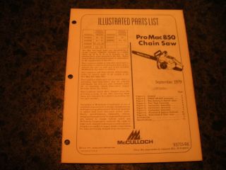 Mcculloch Pro Mac 850,  Chainsaw,  Illustrated Parts List,  Vintage Chainsaw