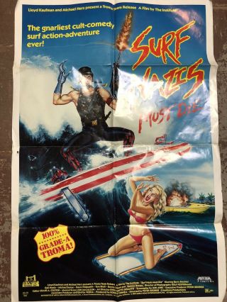 Vintage 1987 Troma Surf Nazi’s Must Die Movie Poster 40x27