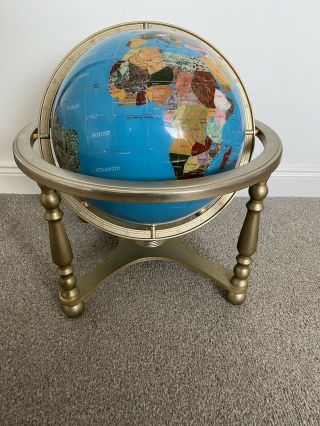 Brass Turquoise Gemstone Globe Large With Compass