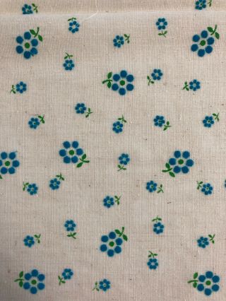 Vintage Flocked Woven Cotton Fabric Sweet Blue Flowers 2 Yards X 44 " Wide