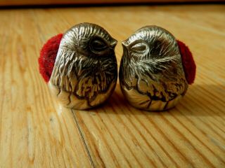 A Fine Pair Solid Sterling Silver Hallmarked Novelty Chick Bird Pincushions
