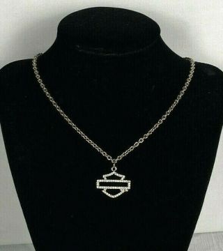 Harley Davidson Womens Necklace Bar And Shield With Rhinestone Bling 18 "