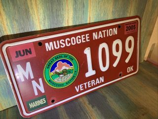 Oklahoma Muscogee Nation Indian Tribe - Embossed Marines/veteran Plate.  Nr