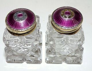 Vg.  David Andersen Sterling Silver Guilloche Purple Enamel Salt & Pepper Shakers