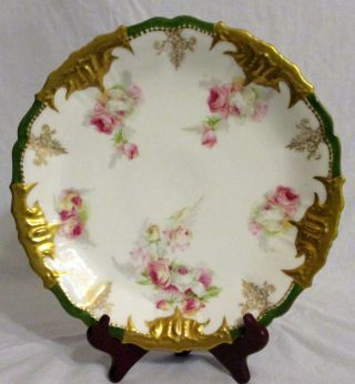 Antique Ls&s (l.  Straus & Sons) Limoges 12 " Cake Plate Platter Heavy Gold,  Roses