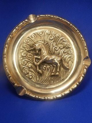 Vintage Brass Unicorn Ashtray Trinket Dish Heavy 5 3/4 "