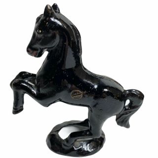 Antique Cast Iron Rearing Stallion Horse Bank Stil Shiney Black Vtg 2