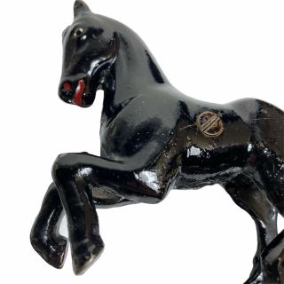 Antique Cast Iron Rearing Stallion Horse Bank Stil Shiney Black Vtg 3
