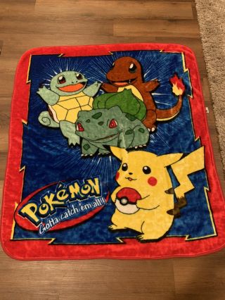 Vintage Pokemon Nintendo Pikachu Charmander Throw Blanket Soft Comfy 44.  5” X 50”