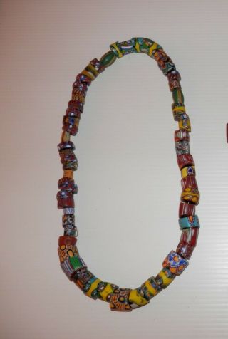 58 Antique Venetian Millefiori Mosaic Glass African Trade Beads 20 " Strand