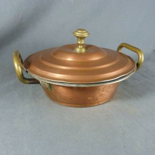 French Antique Copper Cooking Stock Pot Finely Tin Lined Brass Handle With Lid