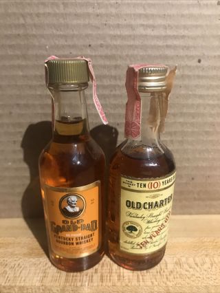 Vintage Miniature Liquor Bottles Old Grand Dad / Old Charter Tax Label