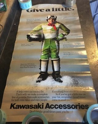 Vintage Kawasaki Poster,  Give A Little Poster 36 X 18”