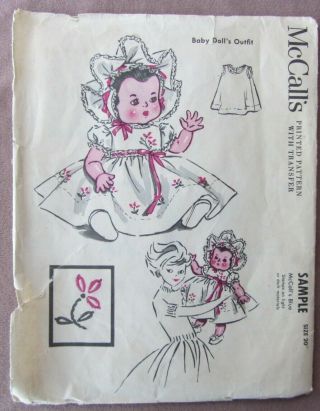 1958 Vintage Mccalls Pattern 20” Baby Doll Clothes Dress W Bonnet Rare