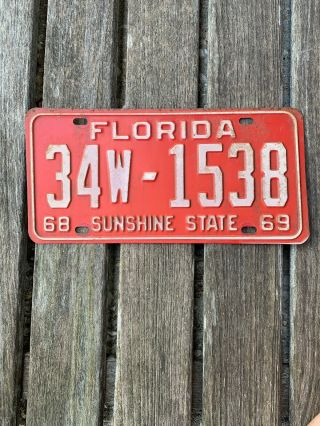 1968 - 69 Florida Fl License Plate 34w - 1538