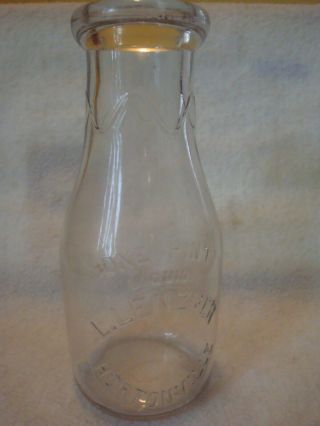 Vintage Embossed One Pint Milk Jar /bottle L.  Lenzner Hortonville,  Wisconsin