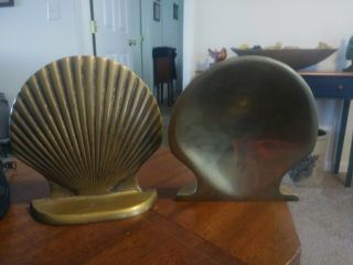 Vintage Brass Sea Shell Shaped Bookends Natural Patina Made in Korea 2
