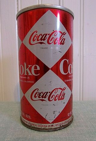 Vintage Coca - Cola Coke Steel Can With Aluminum Top Diamond Design Soda Pop