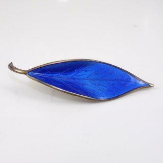 Vintage David Andersen Sterling Silver Blue Enamel Leaf Pin Brooch Lfe4
