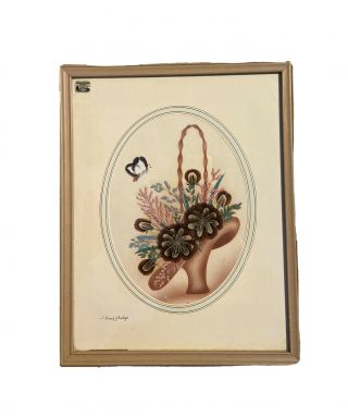 Framed Vintage Prairie Pictures - Feather Flower Craft Ida G.  Bisek Prokop Signed
