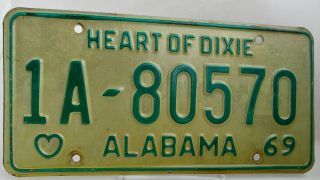 Vintage 1969 State Of Alabama 1a 80570 License Plate Auto Car Truck Vehicle Tag