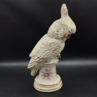 Vintage Cockatoo Figurine White Porcelain Parrot Bird Hand Painted Gold Paint