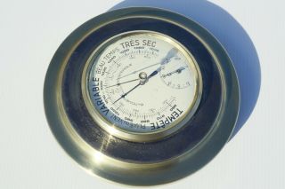 Vintage French Barometer Metal Brass Glass Front In 6.  7inch