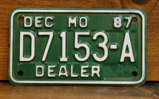 License Plate Vintage Missouri Motorcycle Dealer Tag D7153 - A Rare Old 1987