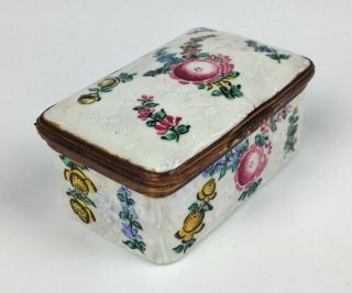 Fine Antique 18th Century Bilston Enamel Patch Box - Staffordshire Floral Pill