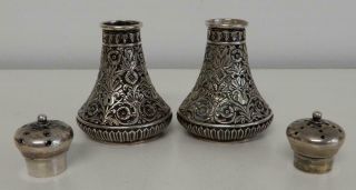 18 - 1900 ' s WHITING (?) STERLING SILVER SALT & PEPPER SHAKERS - FLORAL REPOUSSE 3
