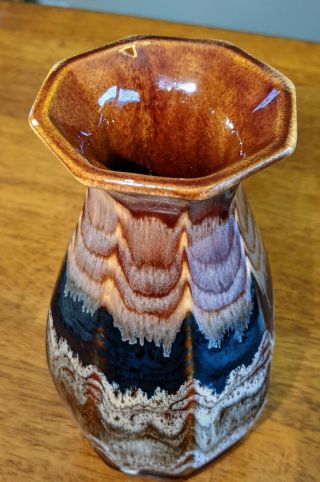 Vintage Royal Haeger Pottery 8 " Geometric Brown Blue Drip Glaze Vase