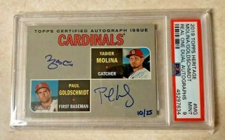 2019 Topps Heritage Yadier Molina Paul Goldschmidt Real One Dual Auto /25 Psa 9