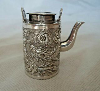 Antique C1900 Miniature Chinese Dragon Solid Silver Tea / Coffee Pot Wang Hing