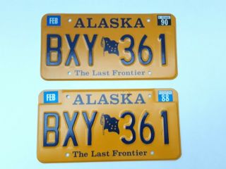 Vintage Alaska The Last Frontier 1988 1990 License Plate Pair Bxy 361