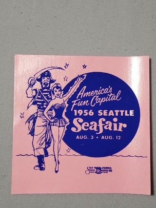 Vtg 1956 Seattle Seafair Skipper Hydroplane Race Window Decal Sticker Label Pink