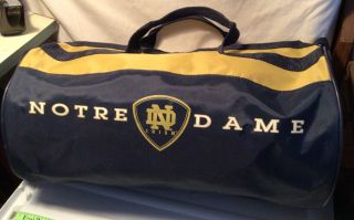 Vintage Notre Dame Fighting Irish Duffle Gym Athletic Bag Blue Gold Adidas.