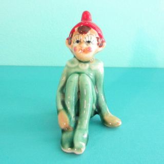 Vintage Green Sitting Pixie.  Sprite.  Elf Figurine (3 1/4 Inches Tall) Japan 1950 