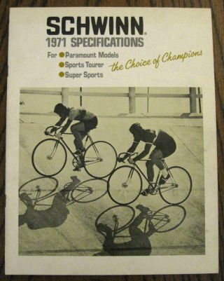 1971 Schwinn Paramount,  Sport Tourer,  Sport Specifications Brochure 9 Page