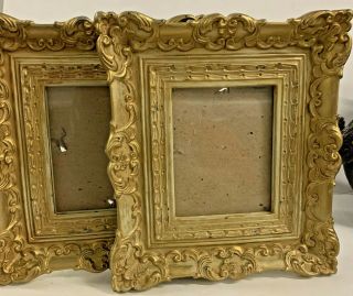 Pair Vintage Ornate Baroque Style Faux Gold Gilt Hard Plastic Frames