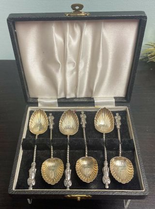 Set Of 6 Victorian 1900 Solid Silver Apostle Spoons London Maurice Freeman