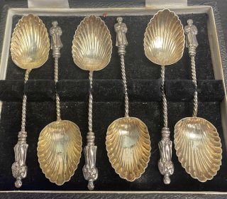Set of 6 Victorian 1900 Solid Silver Apostle Spoons London Maurice Freeman 2