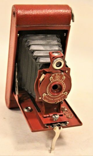Antique Kodak Color Red Rainbow Hawk - Eye No.  2 Folding Model B Camera