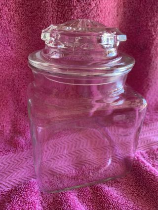 Vintage Clear Anchor Hocking Square Apothecary Jar Canister With Starburst Lid