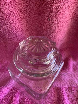 Vintage Clear Anchor Hocking Square Apothecary Jar Canister with Starburst Lid 3