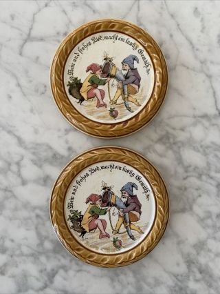 2 Antique Villeroy & Boch / Mettlach Beer Stein Coaster 1032 Gnomes 1900s