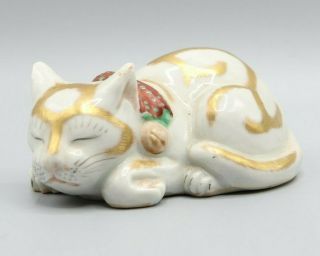 Antique Japanese Porcelain Sleeping Cat Hand Painted Nemuri Neko Imari Kutani