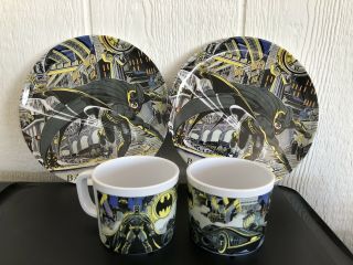 Vintage 1991 1992 Dc Comics Batman 2 Cup Mug & 2 Plate Set Zak Designs
