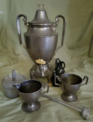Antique Art Deco Royal Rochester Hammered Aluminum Electric Coffee Set