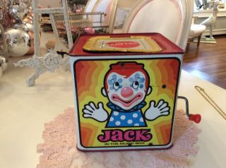 Jack In The Music Box Tin Toy Vtg Mattel Clown